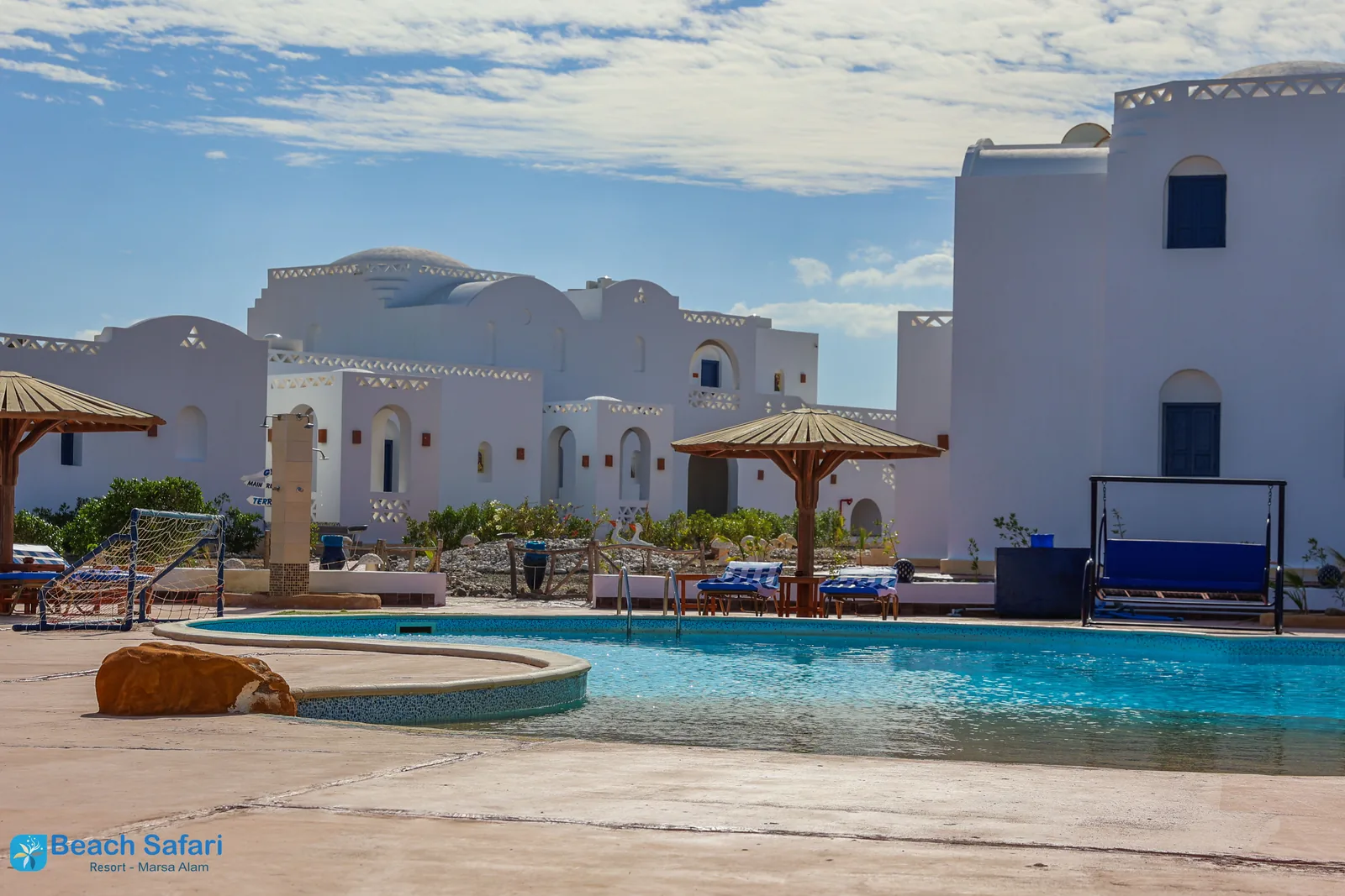 Resort courtyard and swimming pool